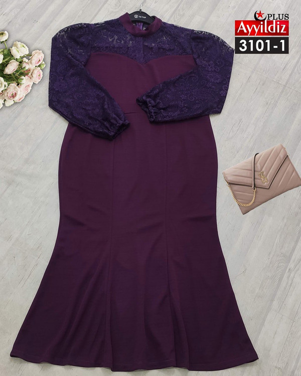 پیراهن مجلسی گیپور دار زنانه سایز بزرگ کد 3101