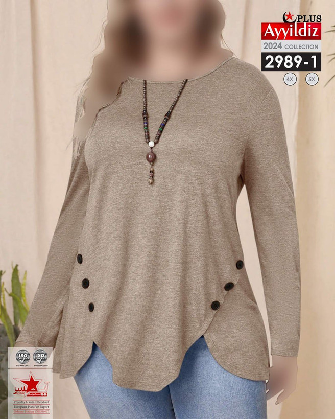 بلوز آستین بلند زنانه سایز بزرگ کد 2989