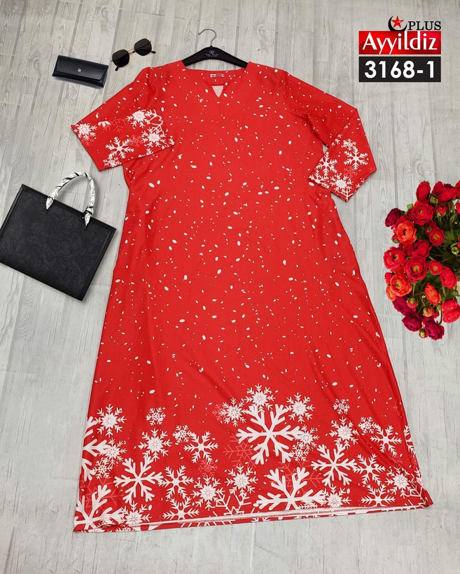 پیراهن کریسمسی زنانه سایز بزرگ کد 3168