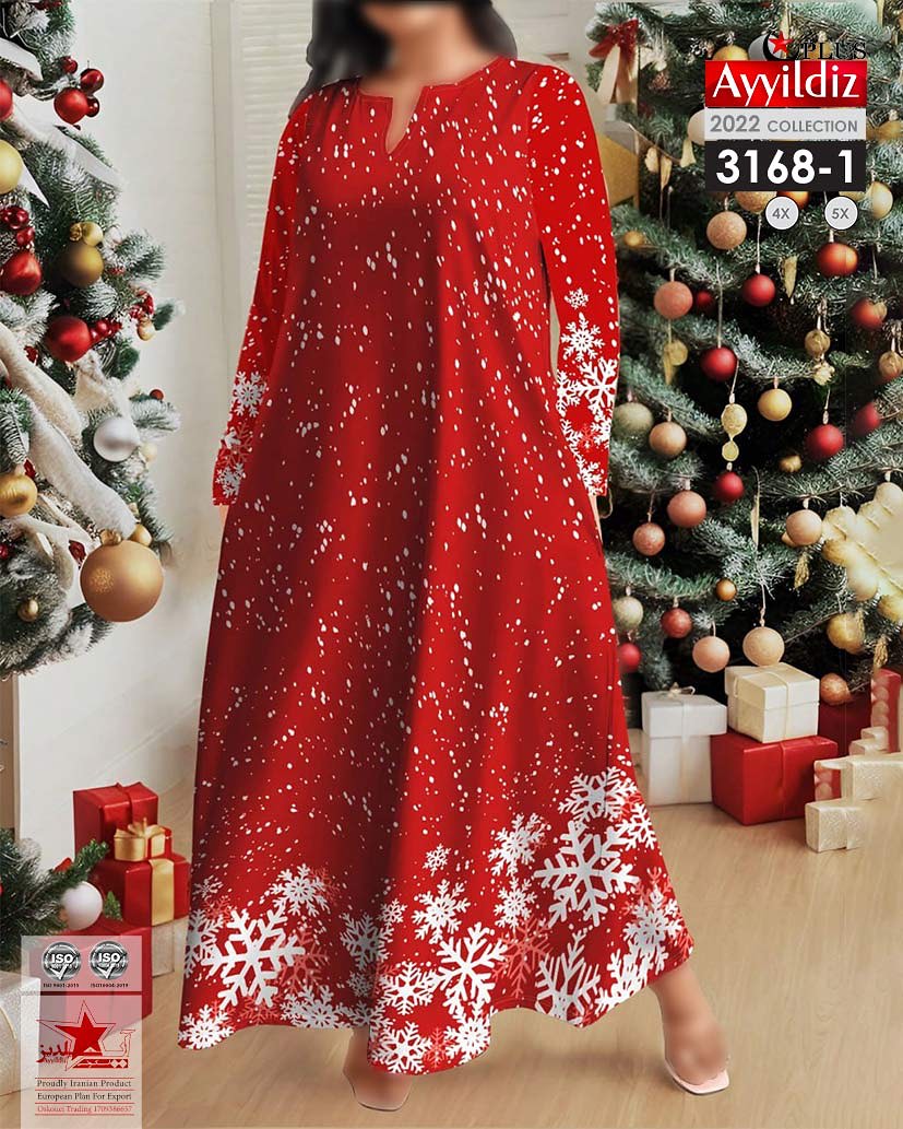 پیراهن کریسمسی زنانه سایز بزرگ کد 3168