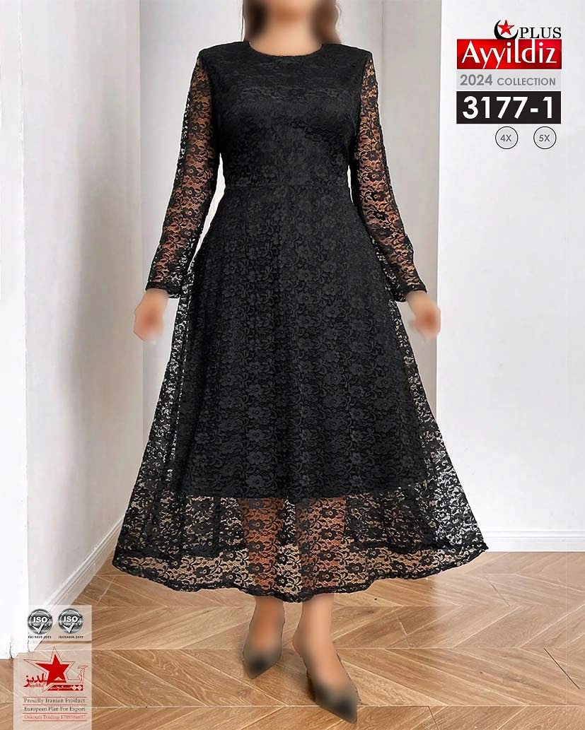 پیراهن مجلسی زنانه گیپوری سایز بزرگ کد 3177