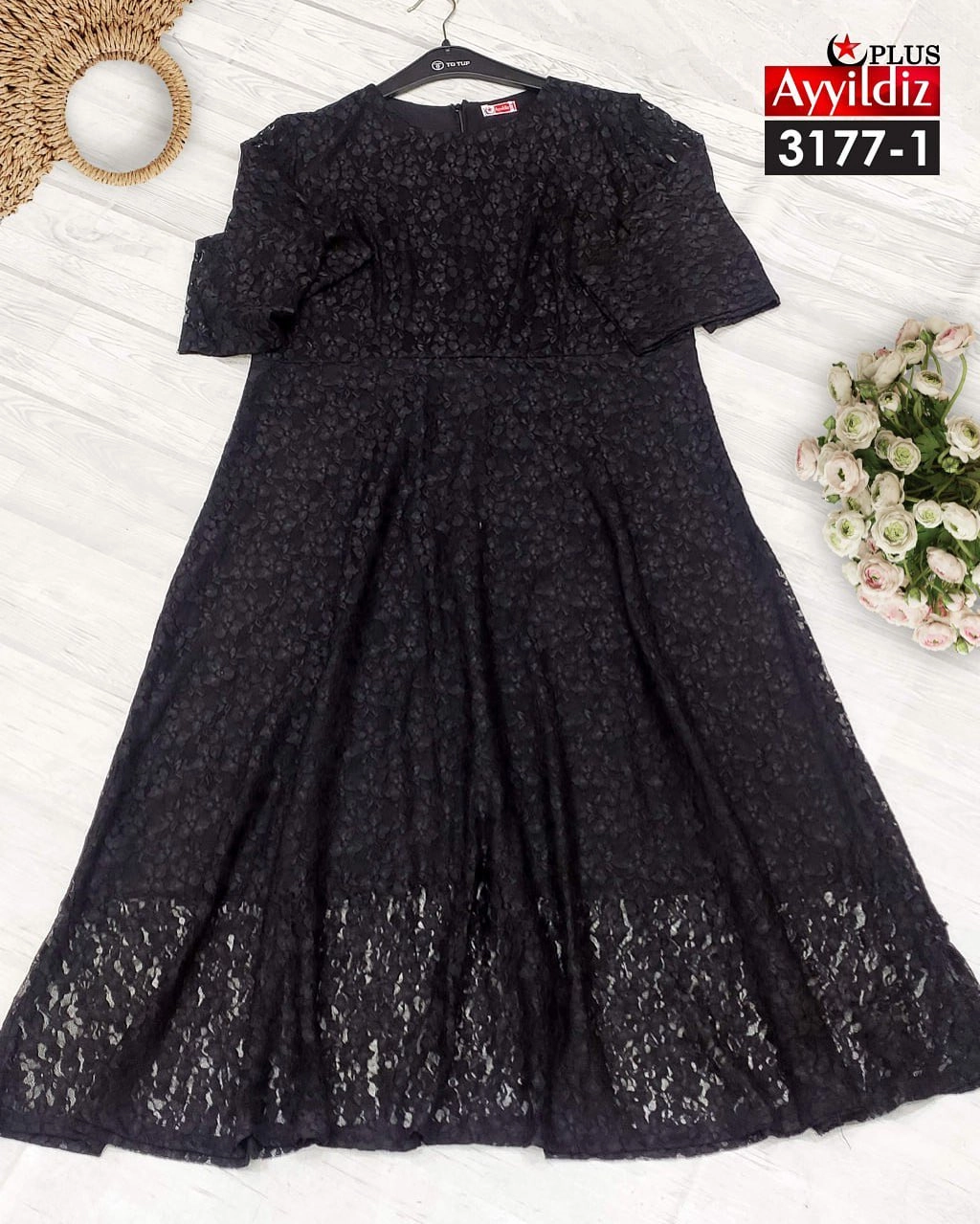 پیراهن مجلسی زنانه گیپوری سایز بزرگ کد 3177