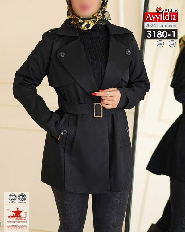 بارانی کوتاه جلو دکمه آزاد زنانه سایز بزرگ کد 3180