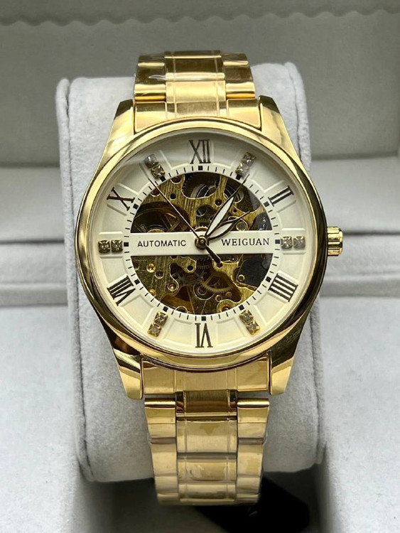 ساعت مردانه برند WELGUAN بند فلزی فول استیل صفحه طلایی