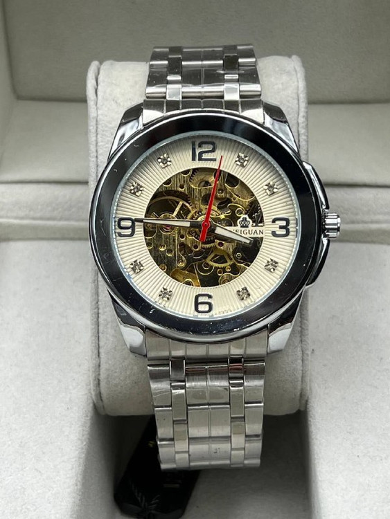 ساعت مردانه برند WELGUAN بند فلزی فول استیل نقره ای صفحه سفید