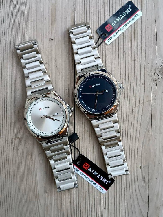 ساعت مچی مردانه صفحه بزرگ گرد بند نقره ای برند maimashi
