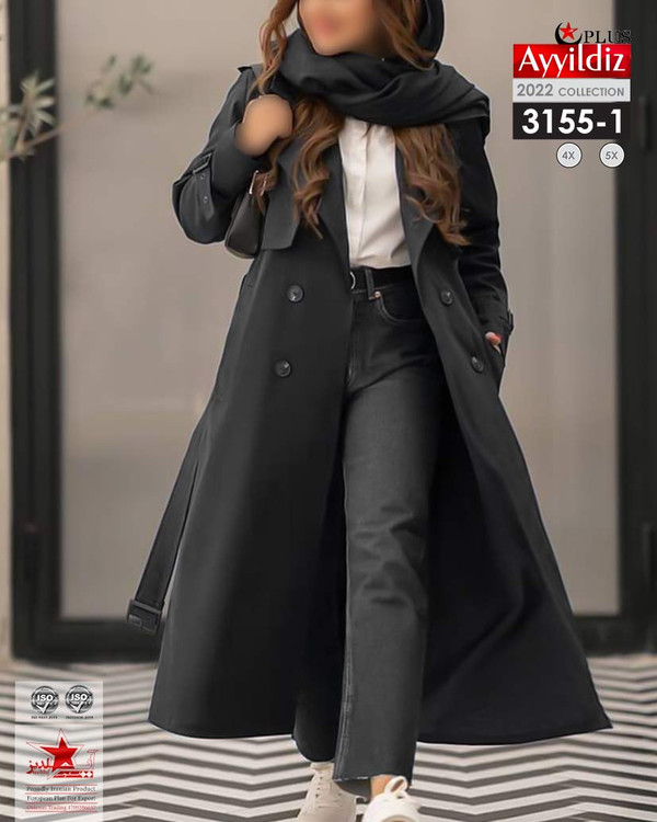 بارانی زنانه بلند جلو دکمه آزاد سایز بزرگ کد 3155