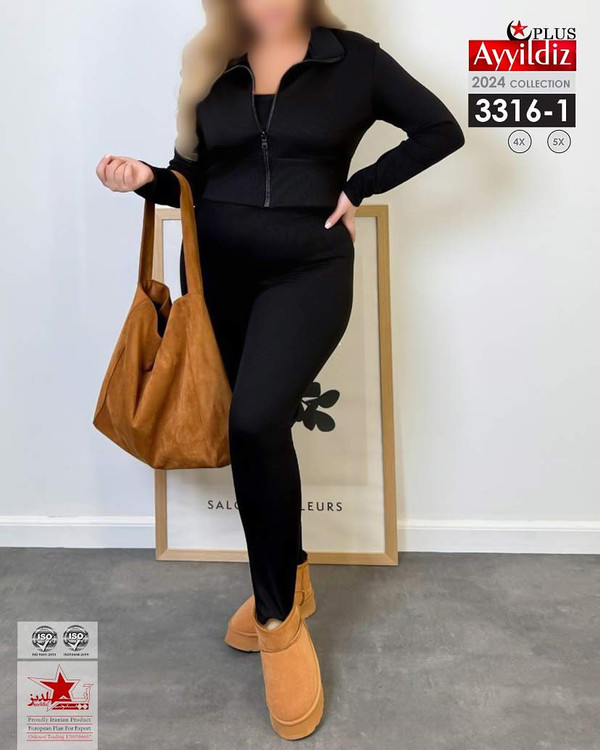 ست سه تیکه سیوشرت شلوار اسپورت سایز بزرگ کد 3316