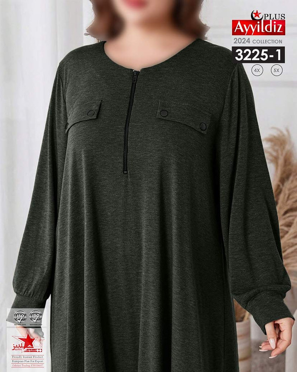 پیراهن آزاد یقه زیپ زنانه سایز بزرگ کد 3225