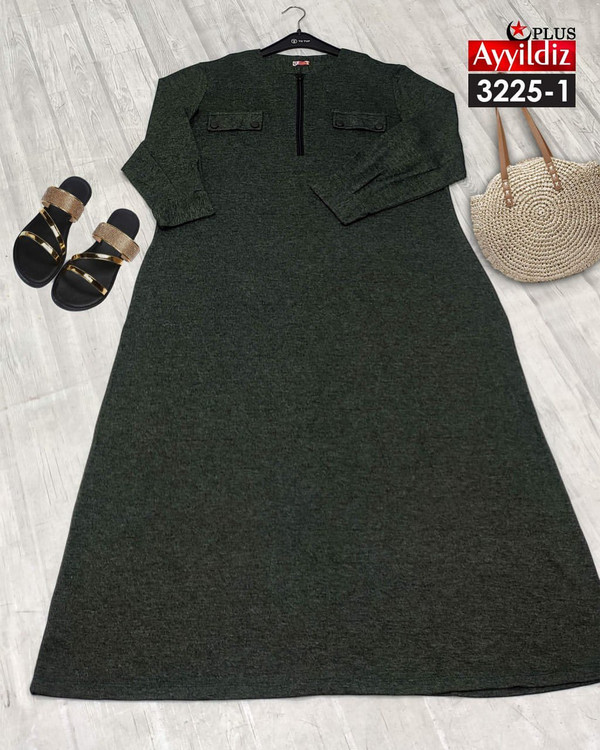 پیراهن آزاد یقه زیپ زنانه سایز بزرگ کد 3225