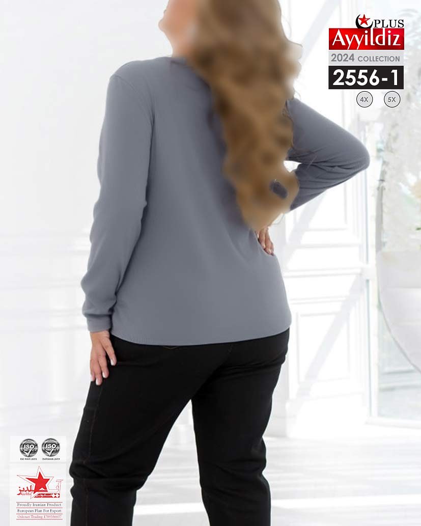 بلوز یقه گرد زیپ دار سایز بزرگ کد 2556