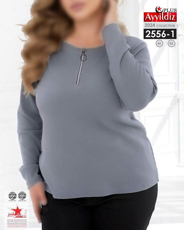 بلوز یقه گرد زیپ دار سایز بزرگ کد 2556