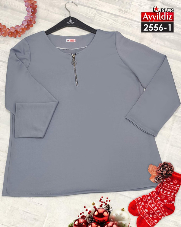 بلوز یقه گرد زیپ دار سایز بزرگ کد 2556