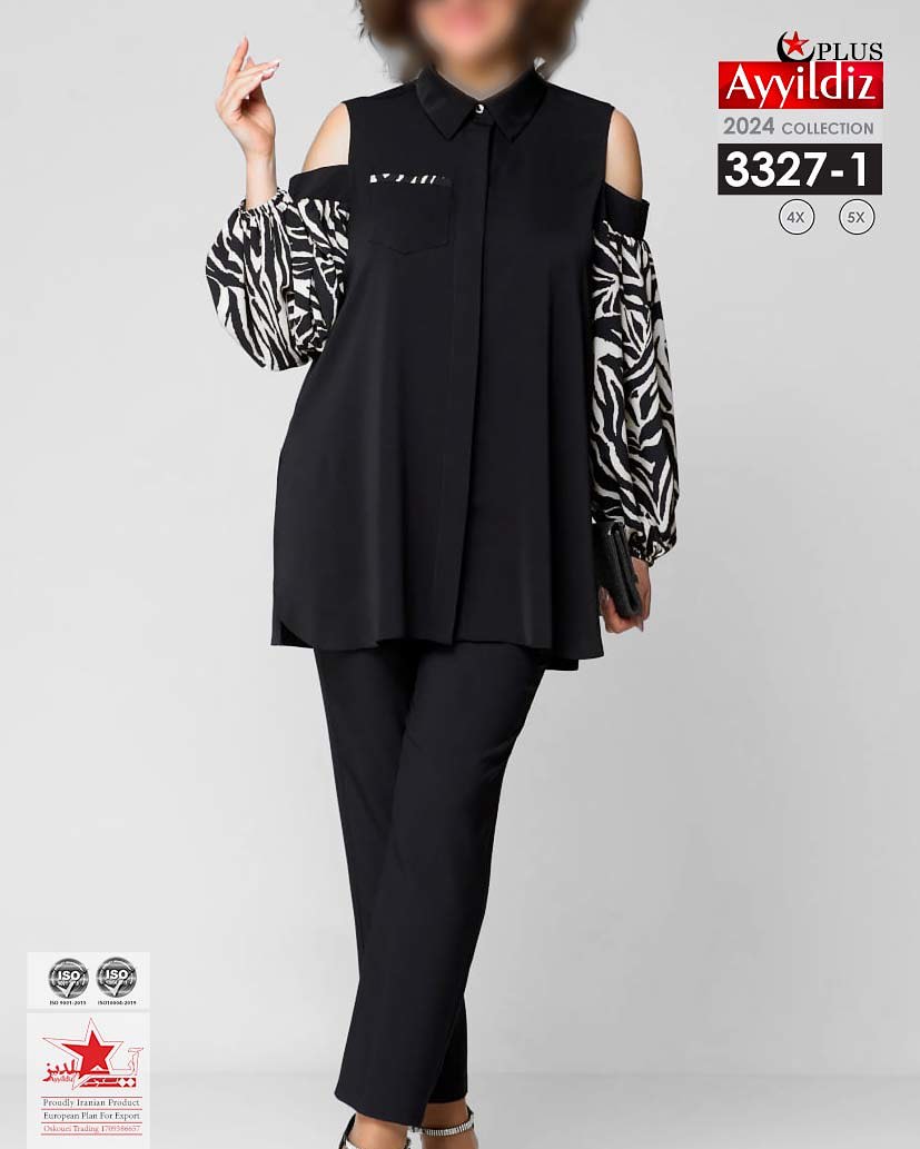 شومیز مجلسی سر آستین باز سایز بزرگ کد 3327