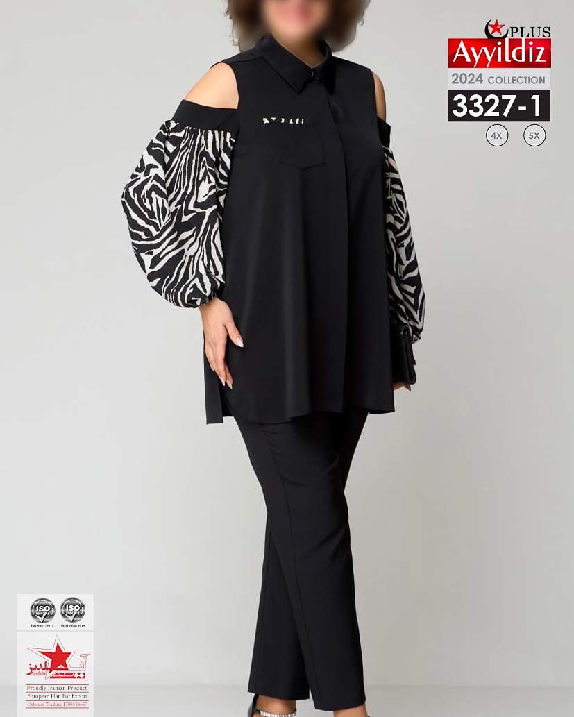 شومیز مجلسی سر آستین باز سایز بزرگ کد 3327