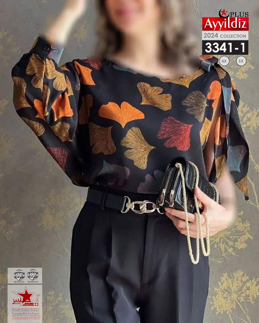 شومیز مجلسی آستین گرهی زنانه سایز بزرگ کد 3340