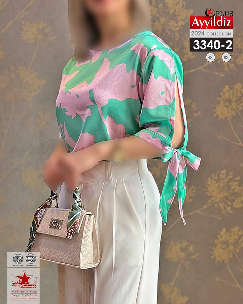 شومیز مجلسی آستین گرهی زنانه سایز بزرگ کد 3340