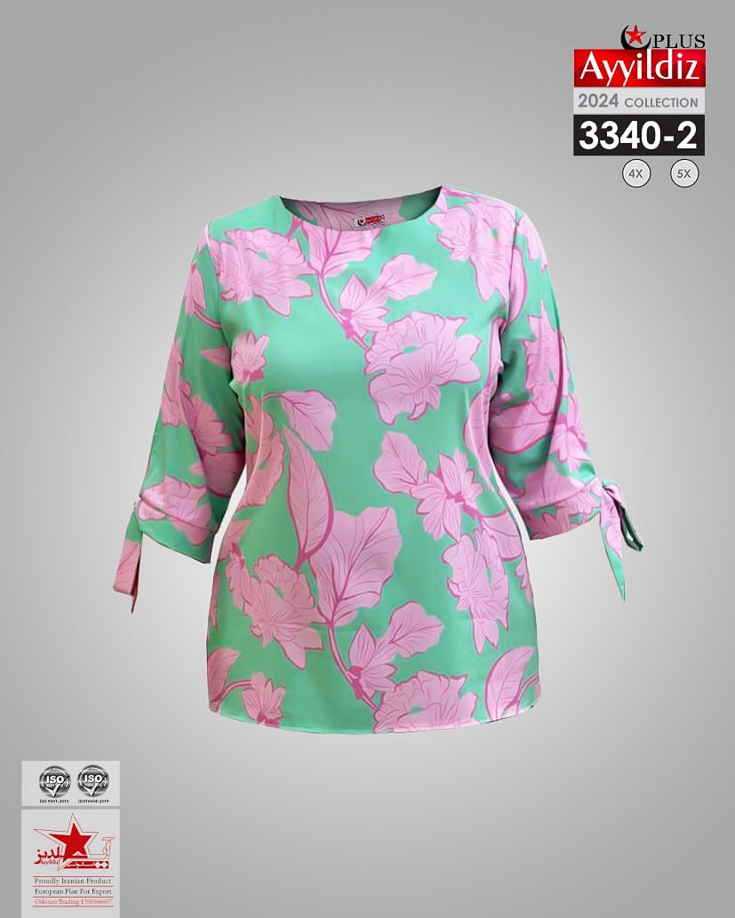 شومیز مجلسی آستین گرهی زنانه سایز بزرگ کد 3340