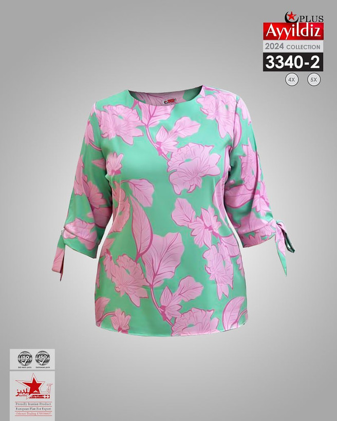 شومیز مجلسی آستین گرهی زنانه سایز بزرگ کد 3340