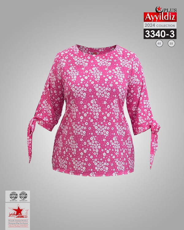 شومیز مجلسی آستین گرهی زنانه سایز بزرگ کد 3340