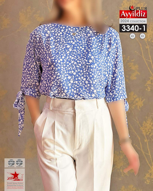 شومیز مجلسی آستین گرهی زنانه سایز بزرگ کد 3340