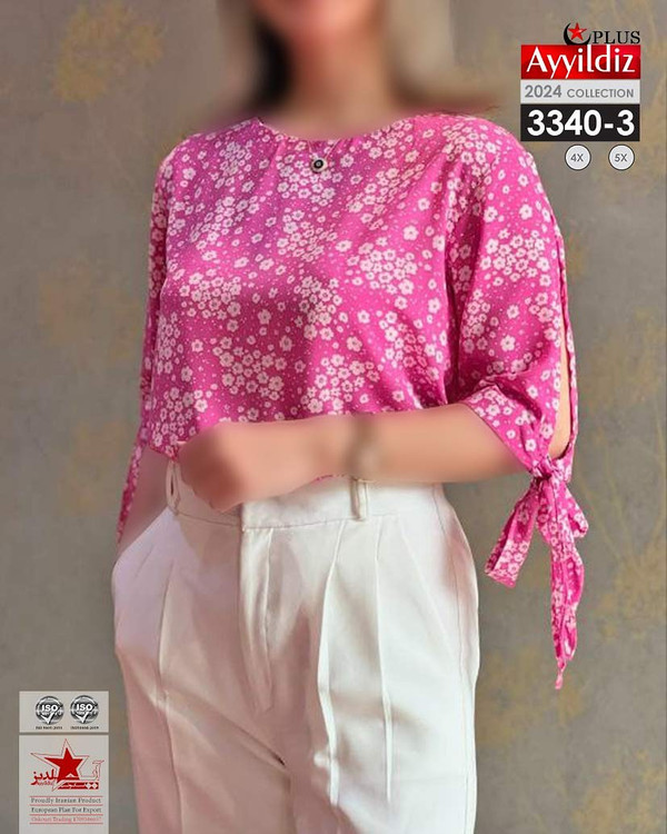 شومیز مجلسی آستین گرهی زنانه سایز بزرگ کد 3340