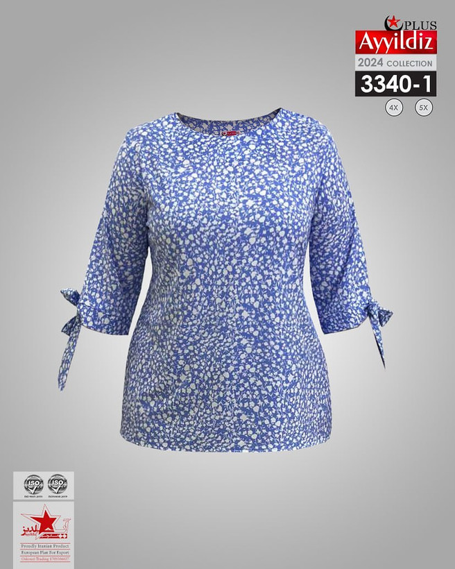 شومیز مجلسی آستین گرهی زنانه سایز بزرگ کد 3340