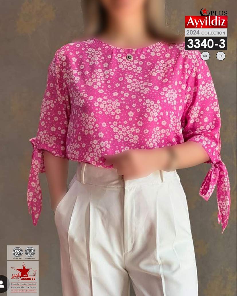 شومیز مجلسی آستین گرهی زنانه سایز بزرگ کد 3340
