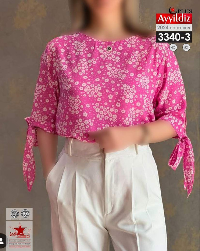 شومیز مجلسی آستین گرهی زنانه سایز بزرگ کد 3340