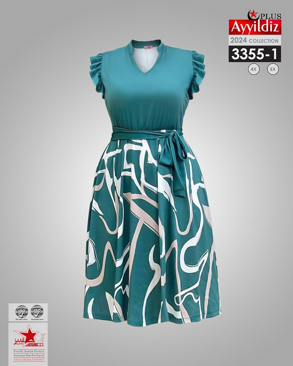 پیراهن ترکیبی نخی زنانه سایز بزرگ کد 3355