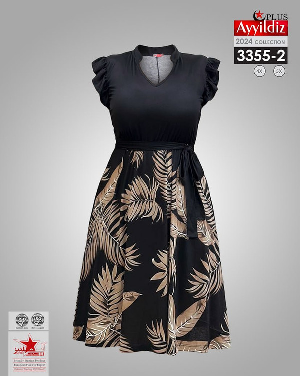 پیراهن ترکیبی نخی زنانه سایز بزرگ کد 3355