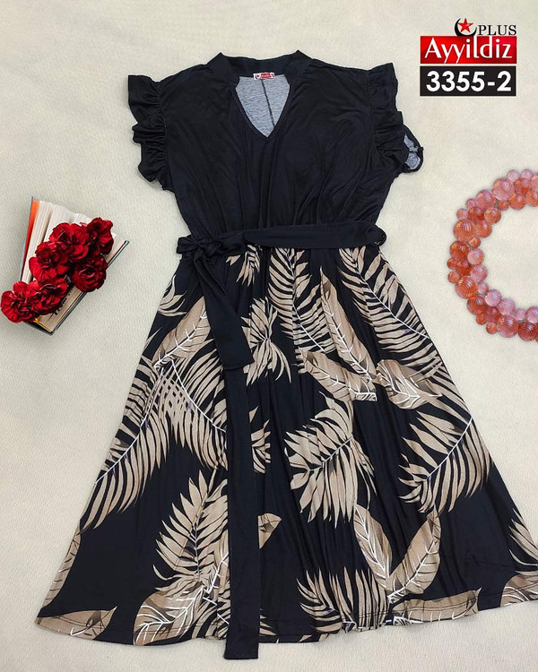 پیراهن ترکیبی نخی زنانه سایز بزرگ کد 3355