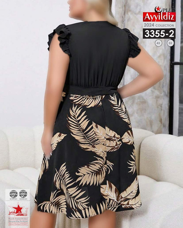 پیراهن ترکیبی نخی زنانه سایز بزرگ کد 3355