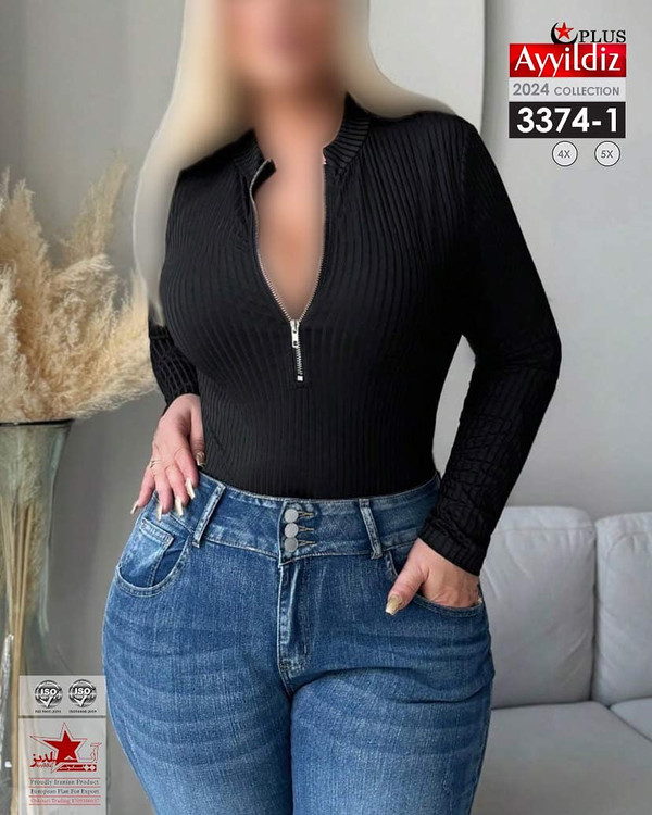 بادی جلو زیپ زنانه سایز بزرگ کد 3374