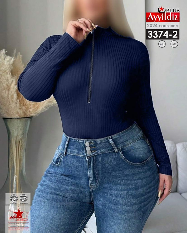 بادی جلو زیپ زنانه سایز بزرگ کد 3374