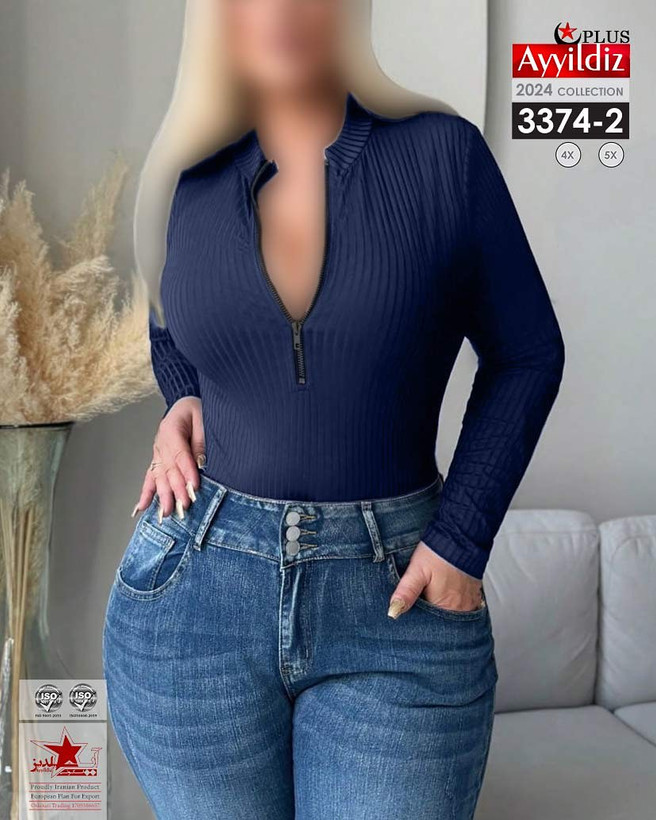 بادی جلو زیپ زنانه سایز بزرگ کد 3374