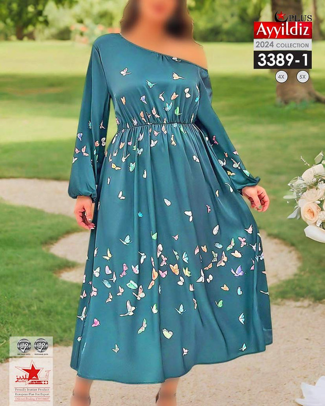 پیراهن یقه یه وری زنانه سایز بزرگ کد 3389