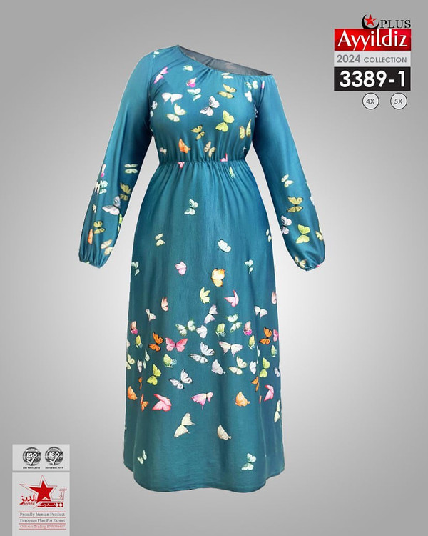 پیراهن یقه یه وری زنانه سایز بزرگ کد 3389