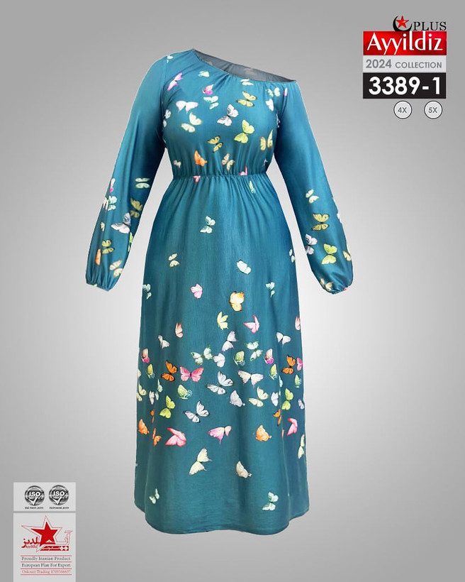 پیراهن یقه یه وری زنانه سایز بزرگ کد 3389