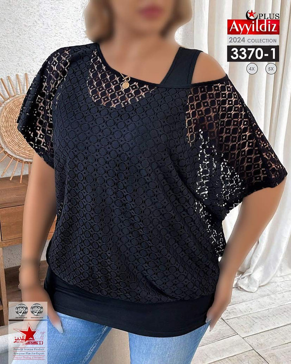 شومیز مجلسی یقه یه وری زنانه سایز بزرگ کد 3370