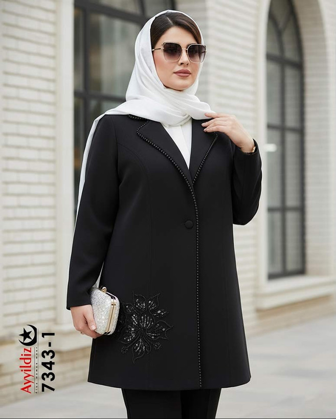 کت مجلسی زنانه سایز بزرگ سنگ دوزی شده سری AyLux کد 7343 (پیش فروش 10 روزه سفارشی دوز)