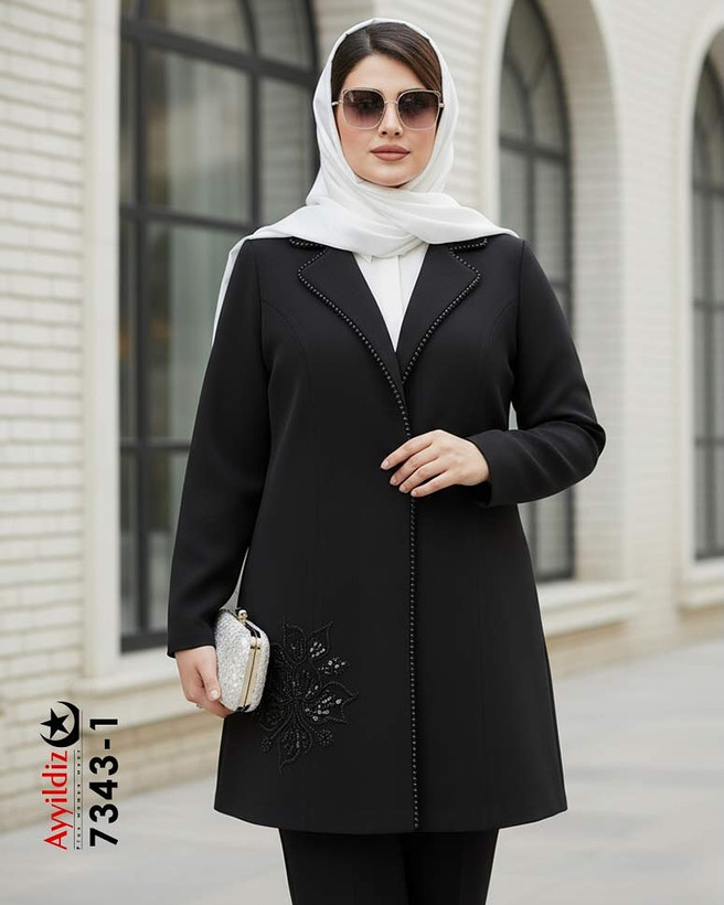 کت مجلسی زنانه سایز بزرگ سنگ دوزی شده سری AyLux کد 7343 (پیش فروش 10 روزه سفارشی دوز)