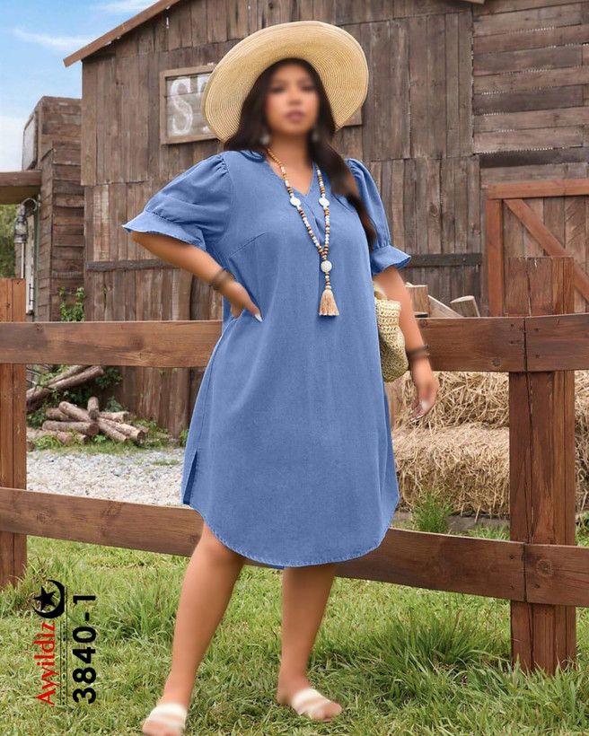 پیراهن زنانه جین سایز بزرگ مدل کد 3840