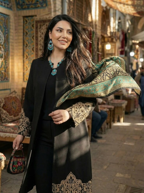 مانتو مجلسی گلدوزی و سنگ دوزی سایز بزرگ زنانه کد 7368