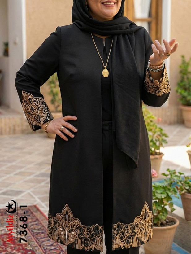 مانتو مجلسی گلدوزی و سنگ دوزی سایز بزرگ زنانه کد 7368