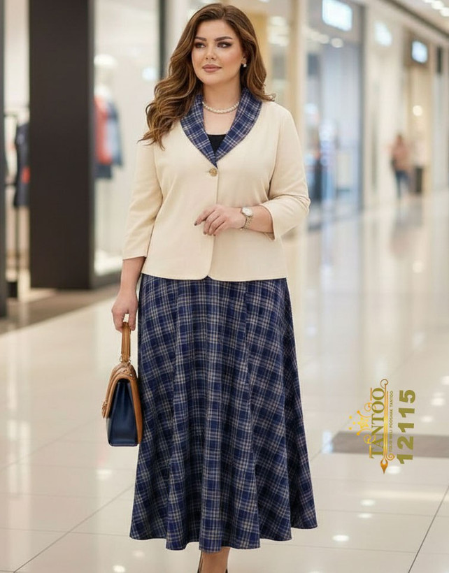ست کت و دامن زنانه مجلسی کلوش سایز بزرگ کد ۱۲۱۱۵