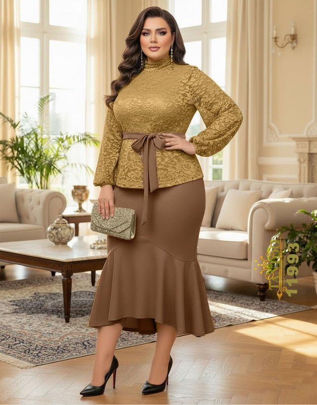ست مجلسی زنانه سارافون با رویه دانتل سایز بزرگ کد۱۱۹۹۳