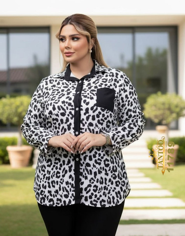 شومیز زنانه ترکیبی مجلسی سایز بزرگ کد ۱۱۷۸۹